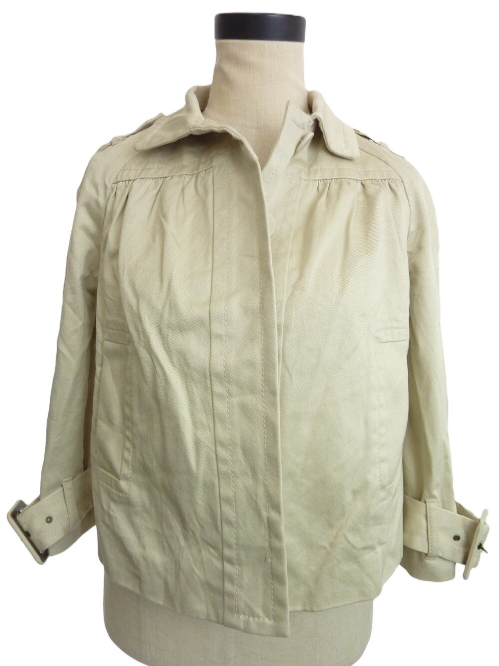 Banana Republic Womens Crop Swing Trench Jacket S Beige Cotton Canvas Belted